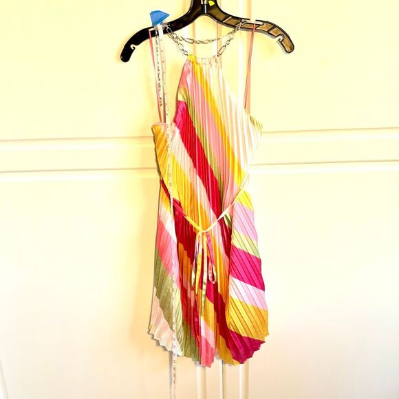 NWT Ramy Brook “Chloe” halter chain mini dress in pink punch stripes Size L - Picture 12 of 16